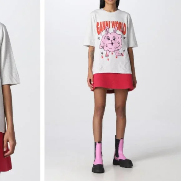 GANNI Melange Light Jersey T-Shirt SIZE S - Picture 2 of 8